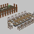 Long Modern Wooden Conference Table With Matching Chairs And Tabletop Items