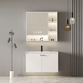 Modern Bathroom Vanity With White Cabinet Mirror Pendant Lights And Floor Lamp