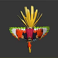 Colorful Bird With Red Green Yellow Feathers And Spread Wings Decorative Design