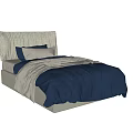 Single Bed With Upholstered Vertical Stripe Headboard Navy Bedding And Beige Throw 3d model