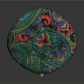 Round Decorative Cushion with Colorful Intricate Bohemian Patterns and Butterfly Designs