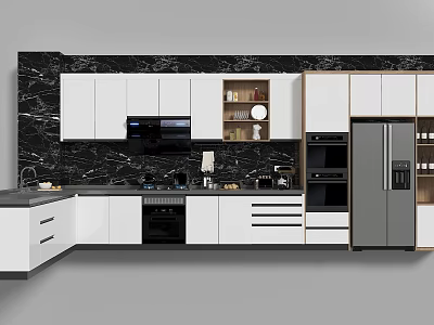 Modern Open Kitchen Interior Design With Island Counter And Appliances 3d model