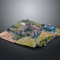 Architectural Model of Manor Estate With Courtyard Green Lawns and Swimming Pool