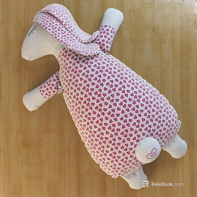 Cute Rabbit Stuffed Toy With Pink Heart Pattern White Ears And Small Foot Heart 3d model 