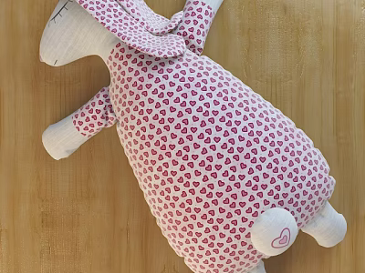 Cute Rabbit Stuffed Toy With Pink Heart Pattern White Ears And Small Foot Heart 3d model