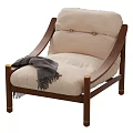 Cozy Modern Accent Chair With Beige Cushion Orange Seat Wooden Frame And Gray Throw Blanket