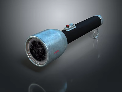 Practical Metallic Flashlight With Black Handle Red Button And Hanging Loop 3d model