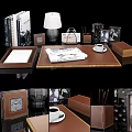Stylish Decorative Ornament Set With Tray Table Lamp Newspaper Coffee Cup And Photo Frames