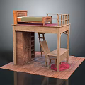 Practical Wooden Loft Bed With Desk Chair And Storage Cabinet Underneath
