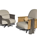Stylish Single Sofa With Light Gray Beige Upholstery Striped Throw Blanket And Black Metal Legs
