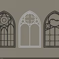 Three Arched Carved Windows with Intricate Patterns in Black and White