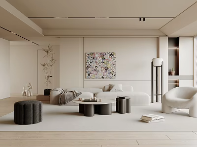 Elegant Modern Living Room Interior With White Sofa Area Rug And Abstract Painting 3d model