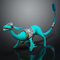 Detailed Turquoise Fantasy Dragon Figurine Wearing Armor Helmet And Finned Tail