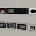 Various Microwave Ovens Arranged On Shelves With Different Designs
