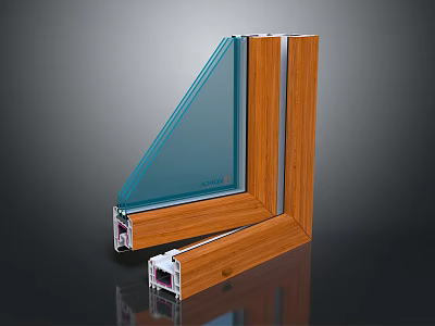 Modern Wooden Window Frame With Double Glass Panel And Corner Structure Design 3d model