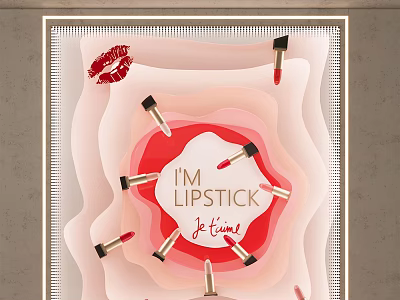 Beauty Shop Display Window Featuring Lipstick Products Lip Print And Text Design 3d model