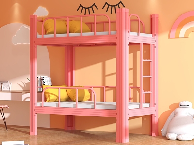 Iron Bed Apartment Double Iron Frame Bed Staff Dormitory Kindergarten Bed Student Dormitory Profile Bed 3d model