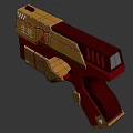 Futuristic Sci Fi Gun With Golden Black Body And Purple Glowing Lines