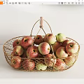 Decorative Ceramic Basket Filled With Red And Green Apples Wooden Handle White Background