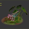 Red Head Green Body Dinosaur In Natural Habitat With Lush Green Plants Brown Soil And Grass