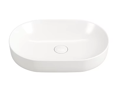 Sleek White Oval Washbasin With Smooth Surface And Circular Drain Design 3d model