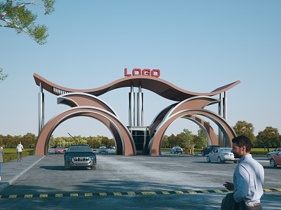 Modern Gate Building Factory Gate Guard Recorder Room Gate Entrance Park Gate 3d model