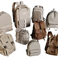 Various Stylish Backpacks In Beige Brown Tones With Multiple Pockets And Designs