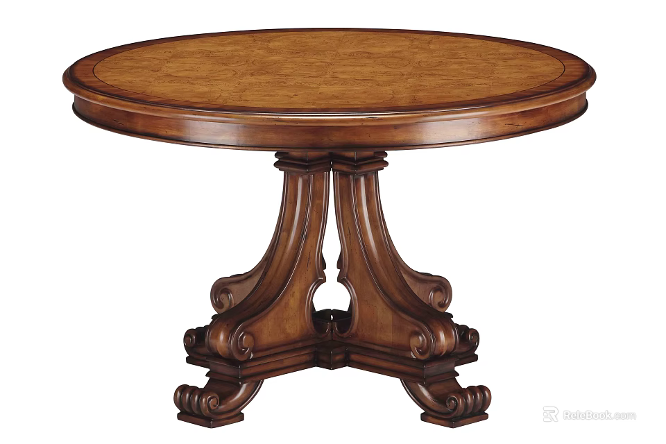 Elegant Round Brown Wooden Dining Table With Carved Legs And Traditional Design 3d model 