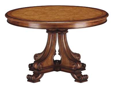 Elegant Round Brown Wooden Dining Table With Carved Legs And Traditional Design 3d model