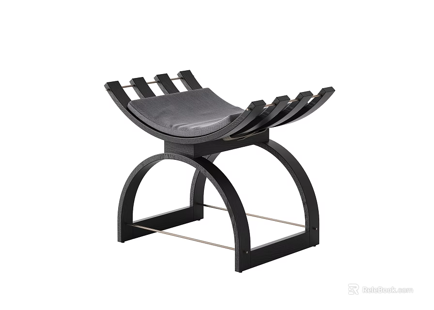 Modern Black Stool With Curved Legs Striped Backrest And Comfortable Padded Seat 3d model 