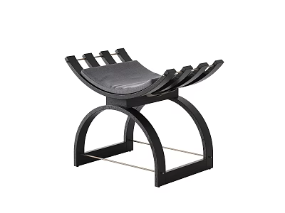 Modern Black Stool With Curved Legs Striped Backrest And Comfortable Padded Seat 3d model
