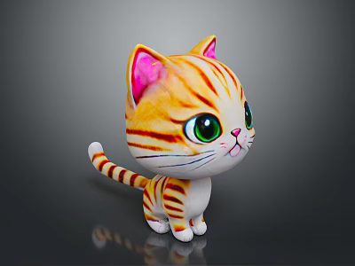 Cute Cartoon Cat Plush Toy Character With Orange Stripes Pink Ears And Green Eyes 3d model