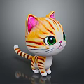 Cute Cartoon Cat Plush Toy Character With Orange Stripes Pink Ears And Green Eyes
