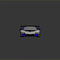 Blue White And Black Racing Car With Streamlined Body Large Rear Wing And Aerodynamic Design