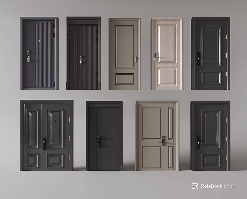 Multiple Security Doors Featuring Various Designs And Colors For Home Safety 3d model