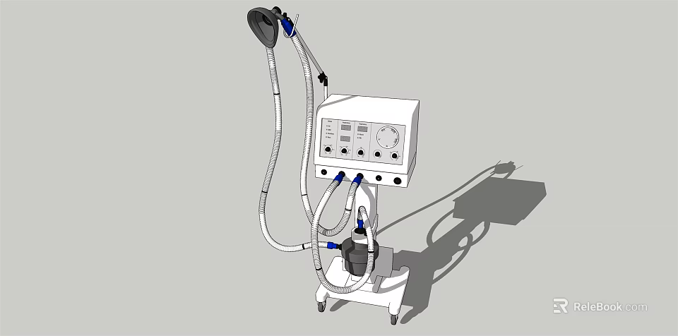 Wheeled Medical Device With Control Panel Knobs Connected Tubes And Handheld Component 3d model 