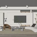 Modern Living Room Interior Design With White Sofa Brown Chairs Black Coffee Table And Fireplace