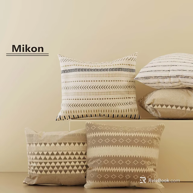 Geometric Patterned Decorative Pillows With Stripes And Triangles In Neutral Tones 3d model 