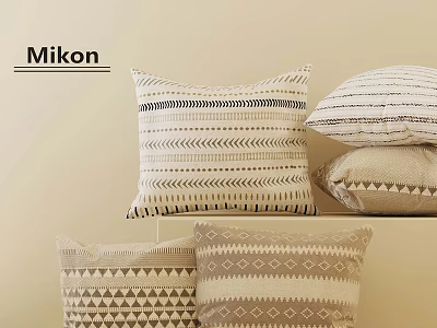 Geometric Patterned Decorative Pillows With Stripes And Triangles In Neutral Tones 3d model