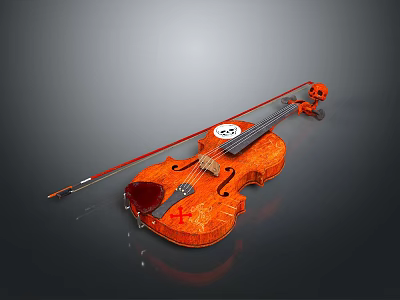 Stylish Orange Decorative Violin With Red Bow As Household Decor Item 3d model