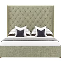 Elegant Double Bed With Tall Diamond Tufted Headboard Light Gray Fabric And Pillows 3d model