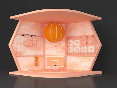 Basketball Themed Photo Spot With Pink Interior Orange Basketball And Scoreboard 3d model