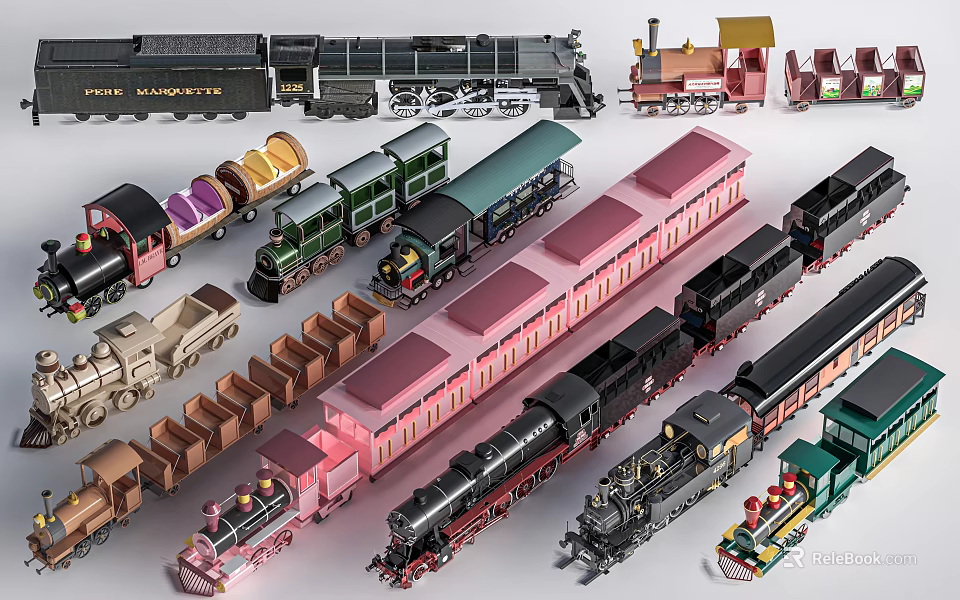 Collection Of Diverse Train Models In Different Styles And Sizes 3d model