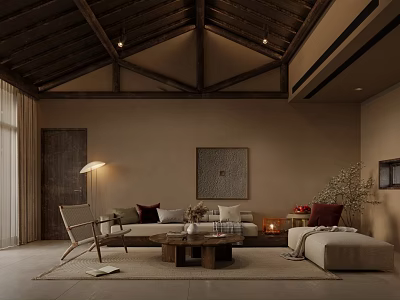 Modern Living Room Interior With Sofa Coffee Table Rug And Decorative Wall Art 3d model