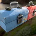 Blue And Red Hardware Toolboxes With Number 24 For Professional Use