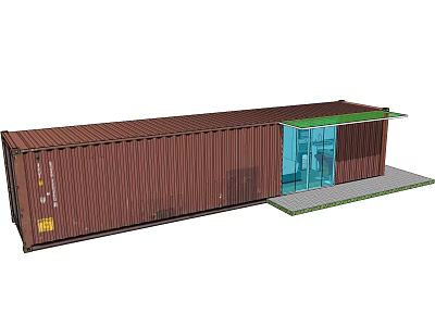 Brown Container Homestay Building With Glass Door Green Roof And Platform 3d model