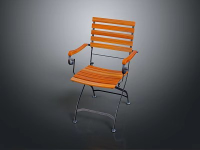 Stylish Orange Wooden Slat Armchair With Metal Frame And Folding Structure Design 3d model