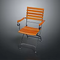 Stylish Orange Wooden Slat Armchair With Metal Frame And Folding Structure Design