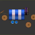 Food Stall Featuring Blue White Striped Awning Shelves Wooden Barrels And Small Round Tables