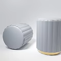 Gray Upholstered Stool With Vertical Stripe Design And Golden Base